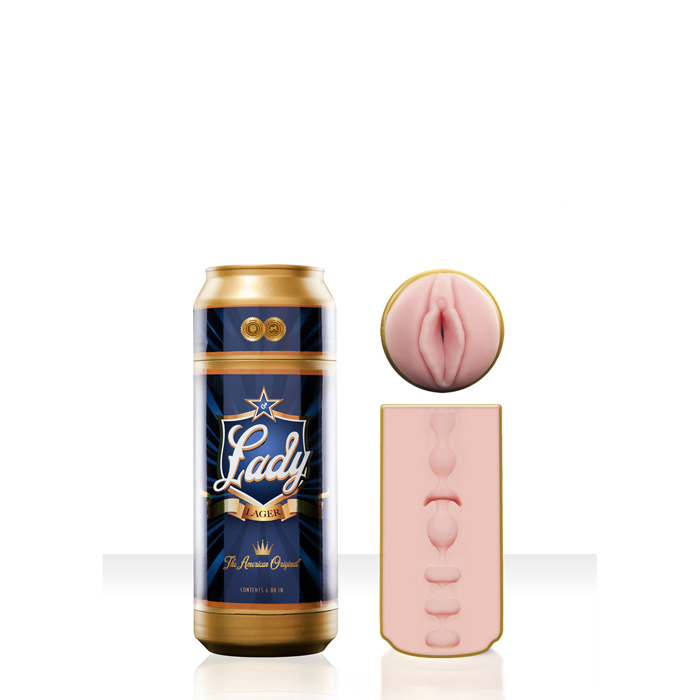 Lady Lager sörösdoboznak állcázott műpunci
